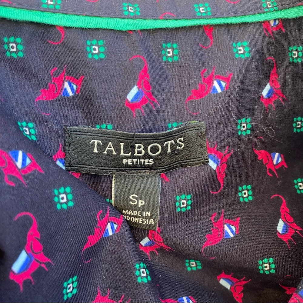 TALBOTS Long Sleeved Cotton Elephant Pattern Button Down Shirt - Picture 2 of 9